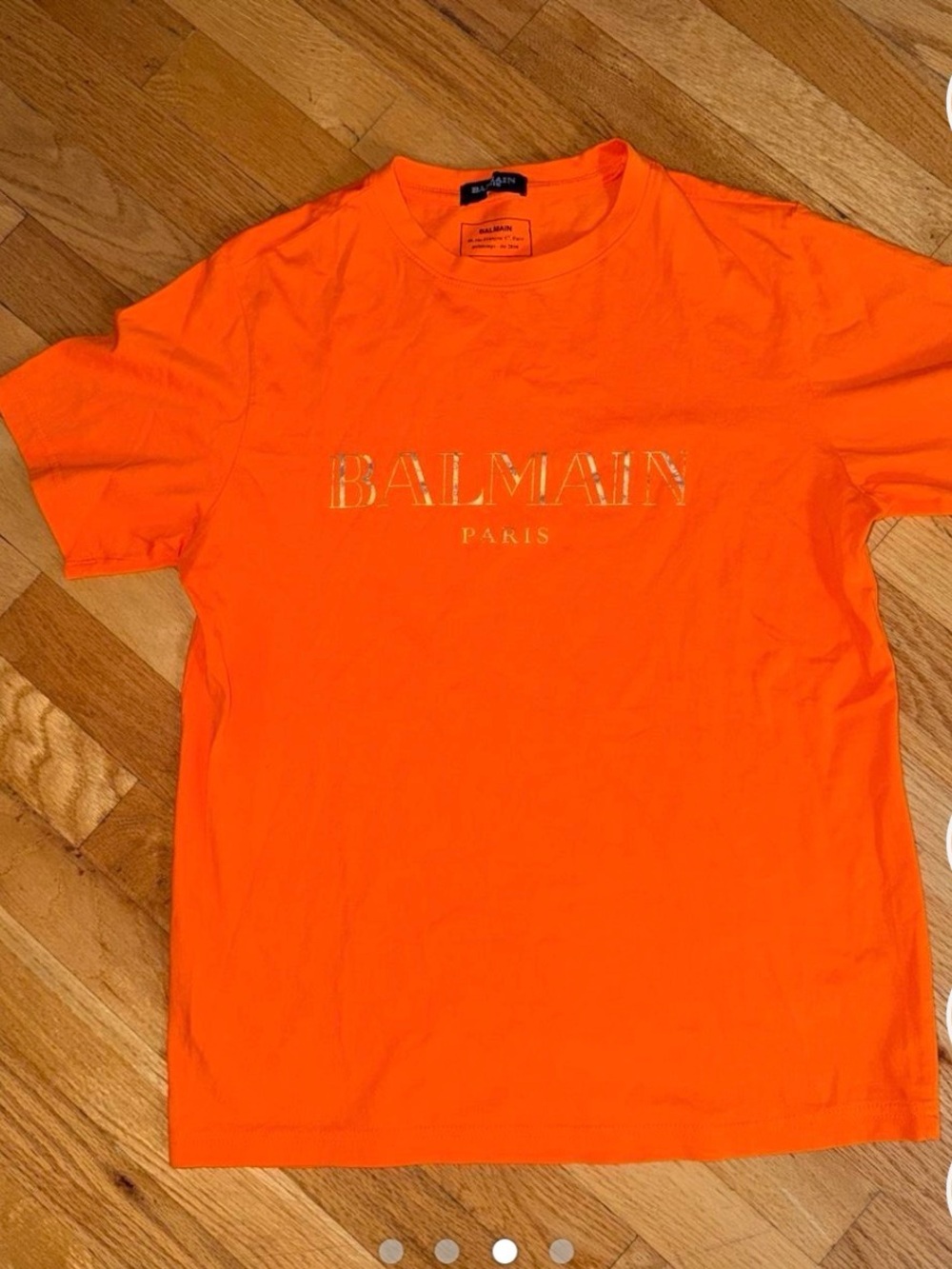 Balmain Orange Short-Sleeve Logo Tee with Gold Print